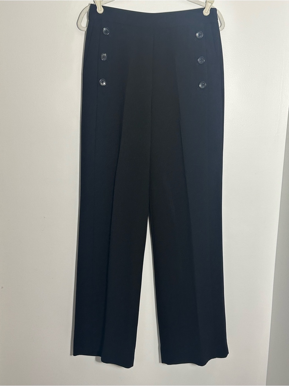 DKNY | Black Tailored Trousers Long Inseam Faux Button Placket Size 4